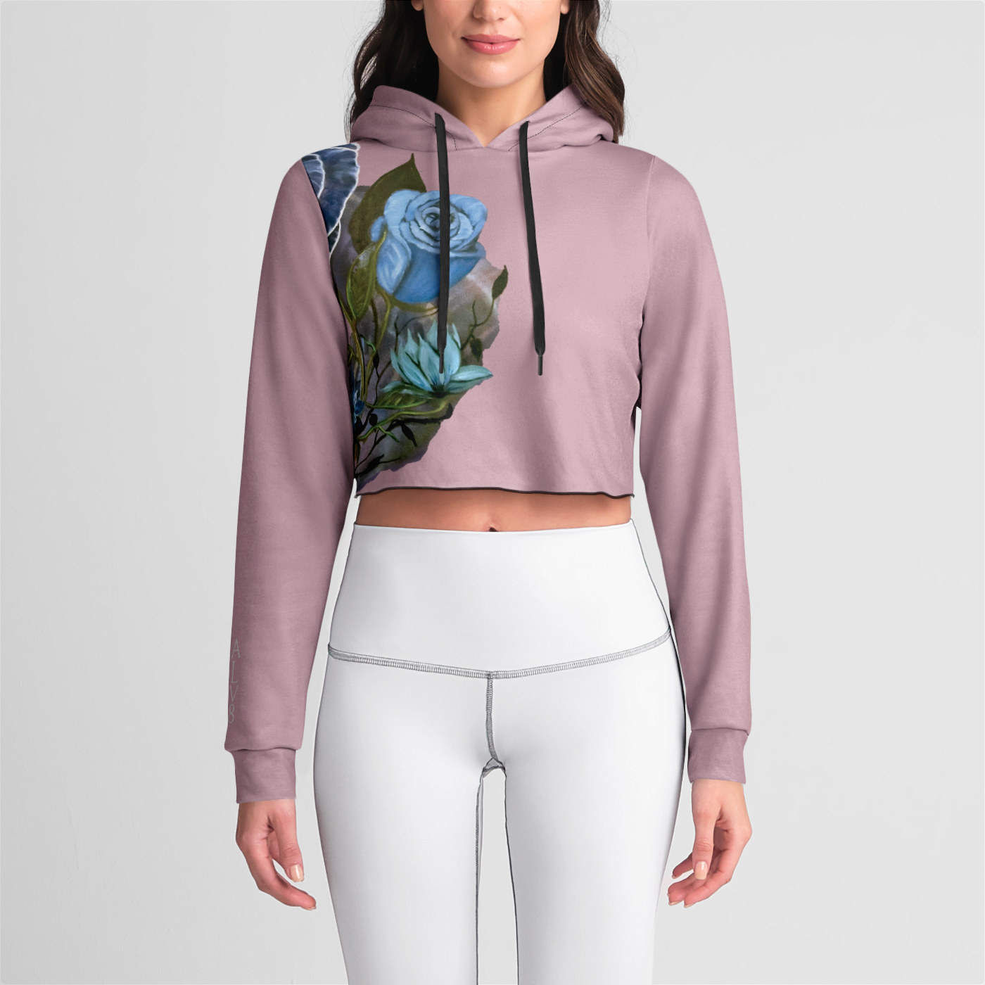 River of Flowers Pink Womens Crop Hoodie