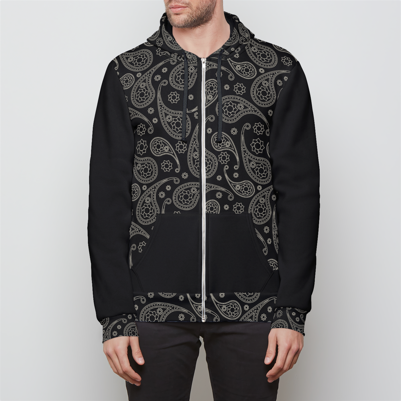 Black Paisley Unisex Relaxed Zip Hoodie