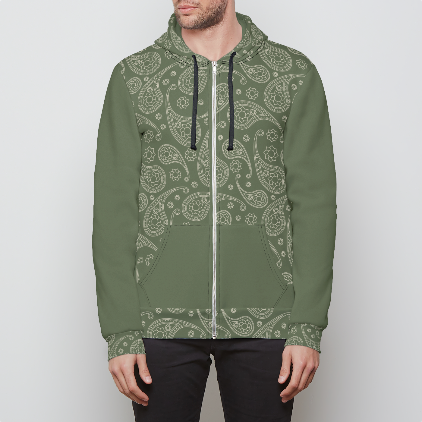 Green Paisley Unisex Relaxed Zip Hoodie