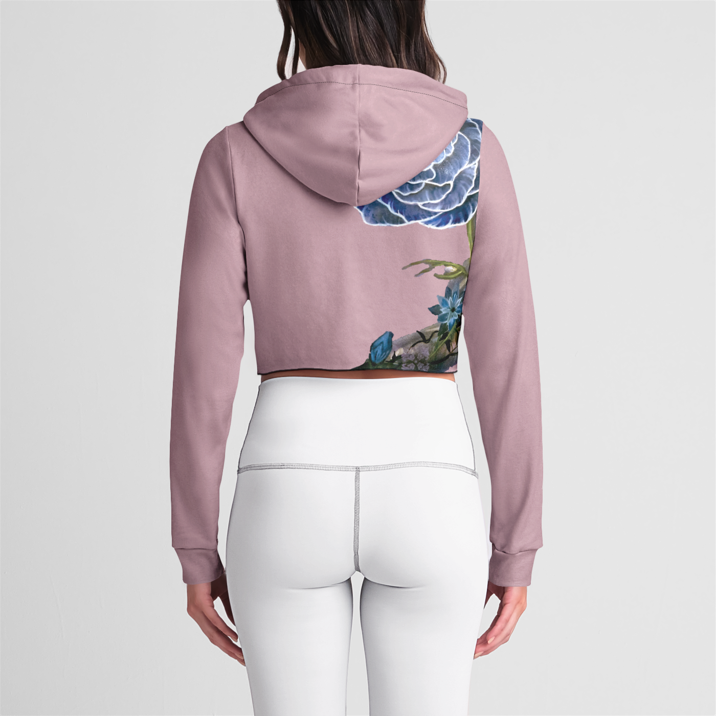 River of Flowers Pink Womens Crop Hoodie