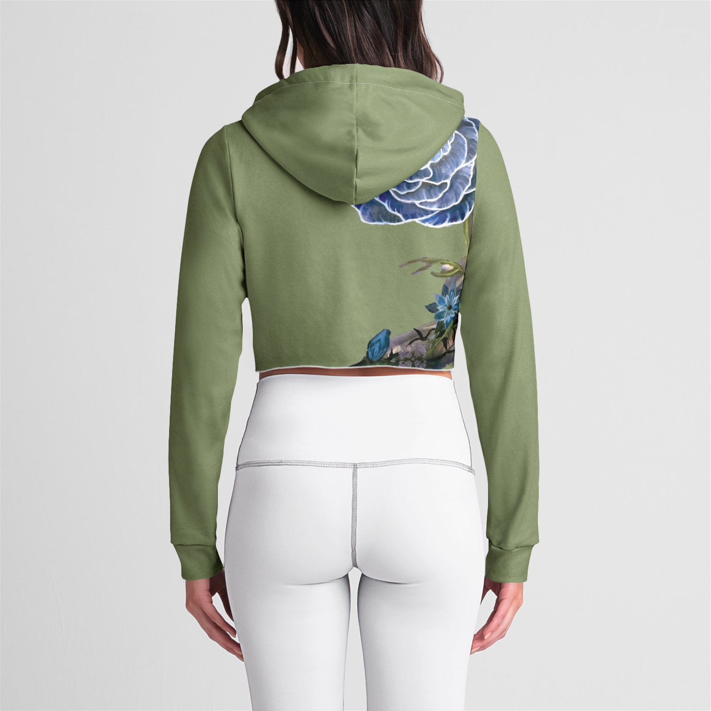 River of Flowers Green Women's Crop Hoodie